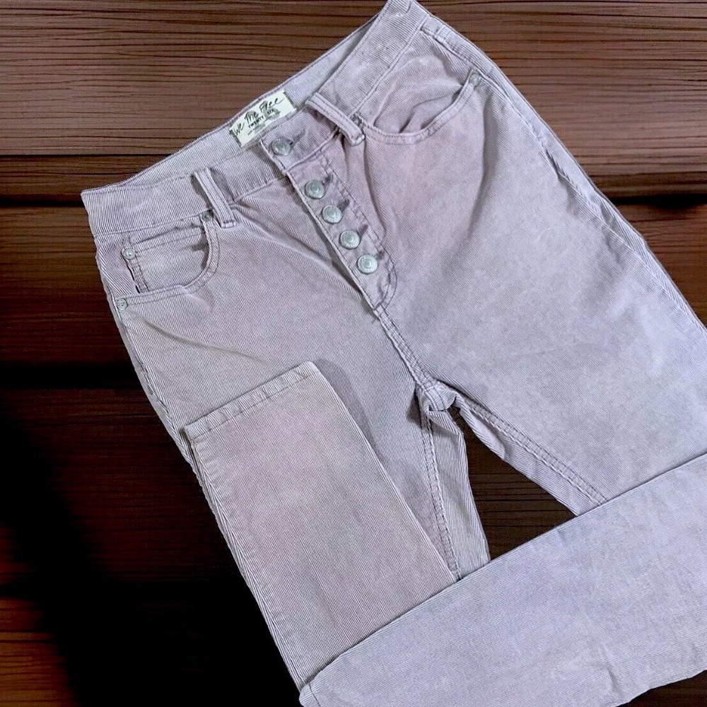 Free People Corduroy Pants Women 26 Mauve HighRise Button Fly Skinny We The Free